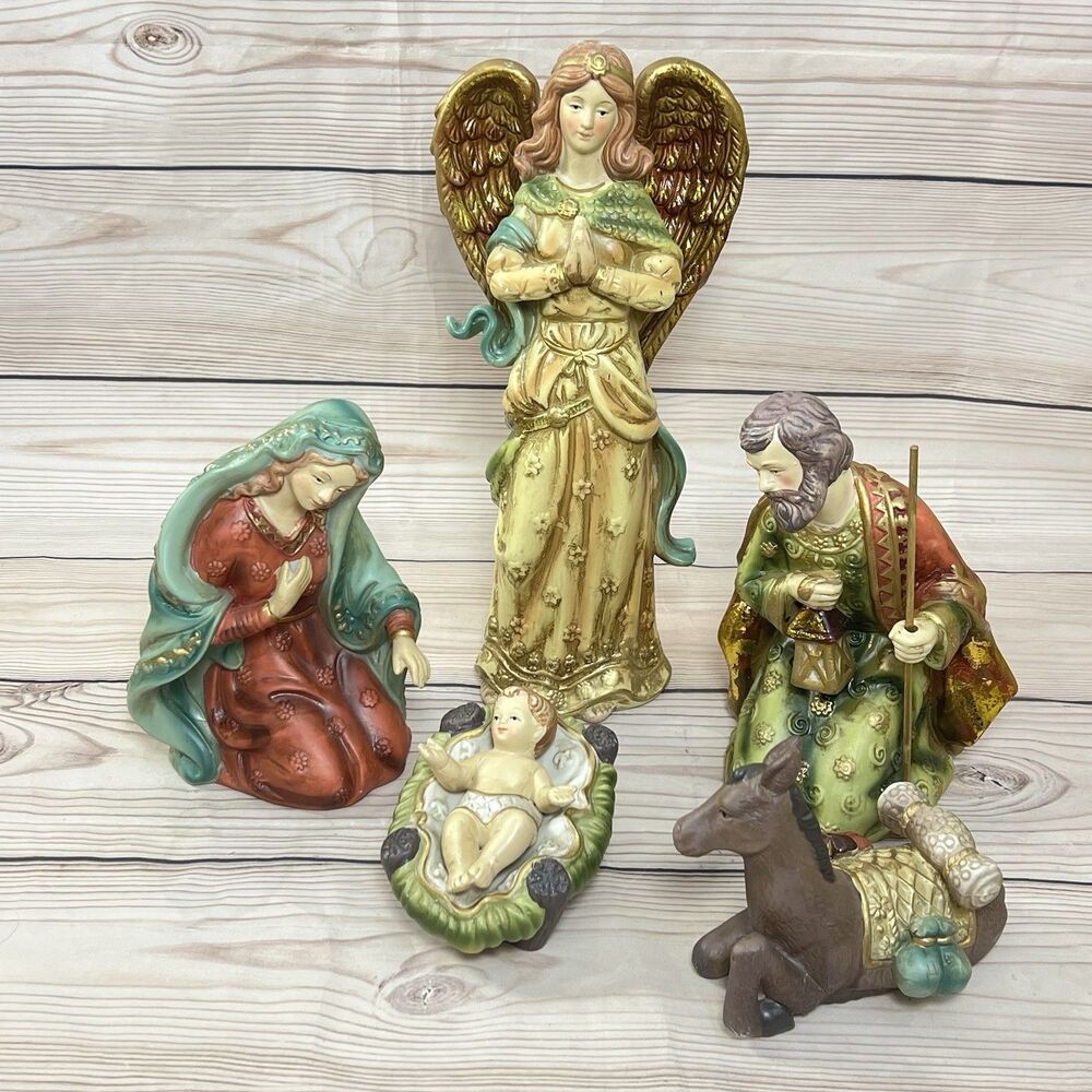 5pc Royal Nativity Scene 2007 Hand Painted Porcelain 12" Holy Family w/ Box VTG